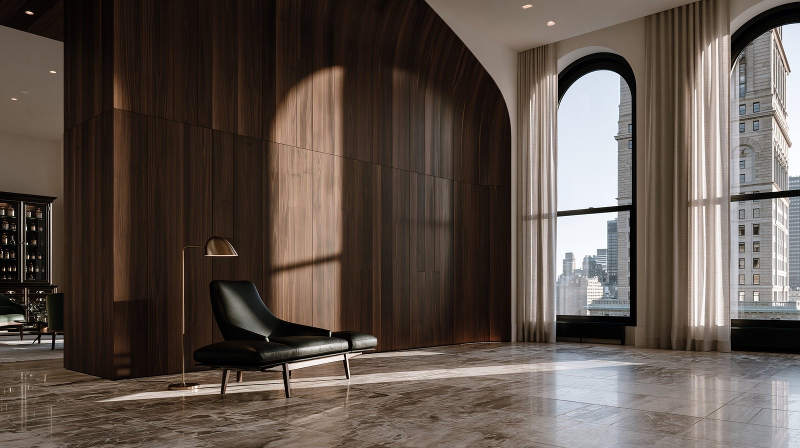 Member lounge with NYC skyline